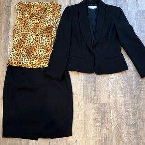 Three - Piece Black Maggy London Skirt Set with Animal Print Top
